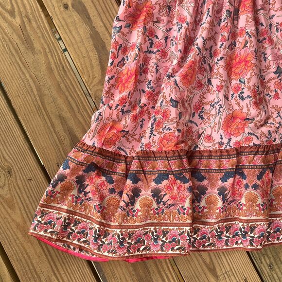 NWOT Shein Vcay Floral Tie Collar Dress - Ruffle Hem - Short Sleeve - Large - Picture 6 of 8